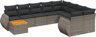 vidaXL Set De Sof&aacute;s De Jard&iacute;n 10 Pzas Con Cojines Rat&aacute;n Sint&eacute;tico Gris Vidaxl