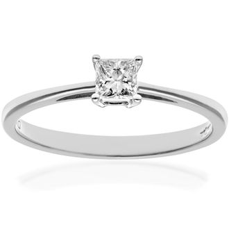 Diamant L'éternel Womens 18ct White Gold 1/4 Carat Certified J/I Princess Cut Diamond Engagement Ring - Size M