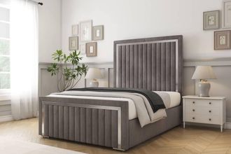 Comfort Beds Boston Chrome Naples Bed Frame With Mattress-50 Upholstered in Grey | Size: Super King