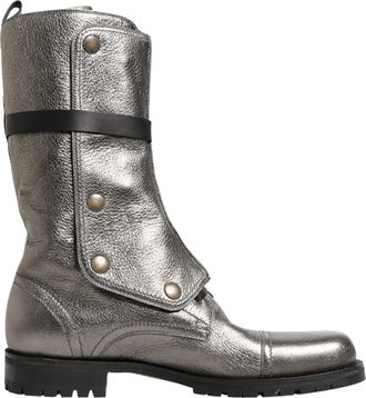 Dolce & Gabbana Mens Metallic Leather Buckle Combat Boots Shoes Silver