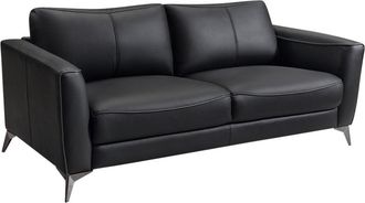 Vente-Unique Sofá de 3 plazas de piel negro con ribete gris BATUCO