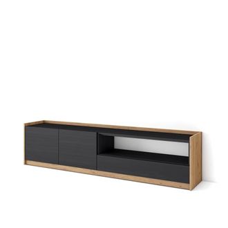 Skraut Home Mueble tv efecto madera negro y roble 207x37x50cm