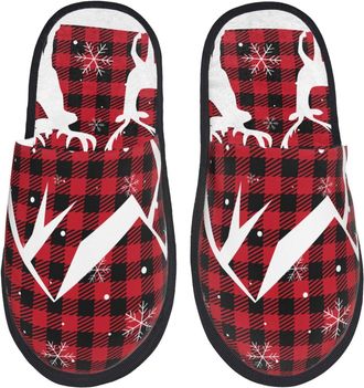 Generic Christmas Buffalo Plaid Unisex Slippers Cosy Shoes Lightweight House Shoes For Winter Indoor Outdoor M