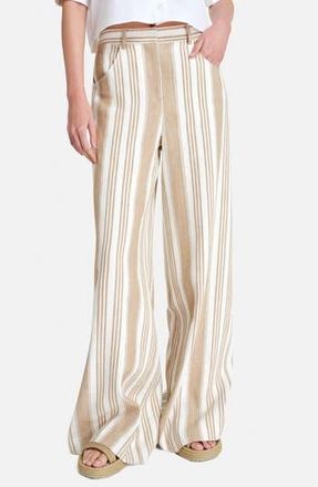 TWP Demie Variegated Stripe Linen & Cotton Wide Leg Pants in White/khaki at Nordstrom Rack, Size 4