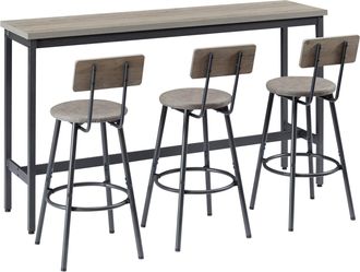STILVORA Conjunto De Mesa Y Sillas De Bar Con 1 Mesa Alta Y 3 Taburetes Con Respaldo, Tablero De Particulas Y Acero, Negro Y Gris