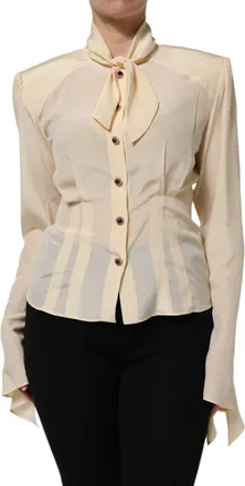 Dolce & Gabbana Light Yellow Ascot Collar Buttoned Blouse Womens Top (Pre-Owned)
