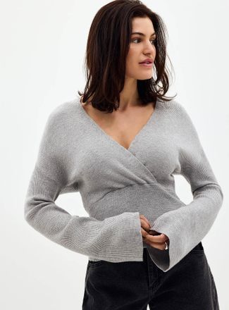 Contemporaine Womens Ribbed crossover sweater