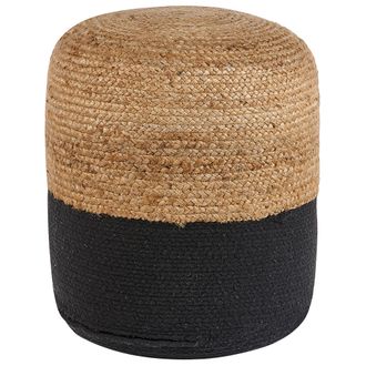 Beliani Beliani - Puf De Algod&oacute;n Yute Negro Beige &Oslash; 46 Cm Relleno De Eps Reposapi&eacute;s Otomana Boho Dalama