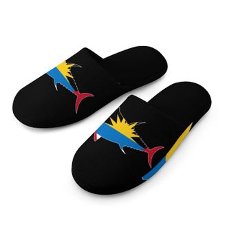 Generic Antigua And Barbuda Flag with Tuna Fish Mens House Slippers Slip Indoor Slipper On Shoes Warm Outdoor