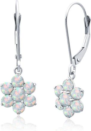 MAX + STONE Solid 14K Yellow or White Gold Gemstone Flower Shape Dangle Earrings