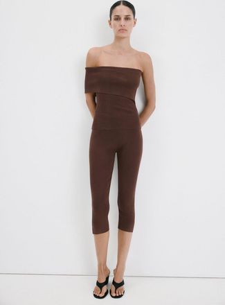 Mango Leggings spacco bordo inferiore cioccolato - Donna - S - MANGO