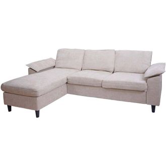 Hhg Divano con penisola HHG-198, divano angolare L, tessuto (320 g/m&sup2;) legno 84x229x140cm, beige