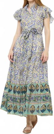 Oliphant Ruffle Collar Button Maxi Dress In Ivy Cobalt