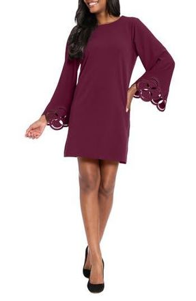 London Times Embroidered Bell Sleeve A-Line Dress in Arst Burgundy at Nordstrom Rack, Size X-Large