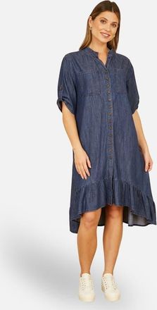 Yumi Denim Dip Hem Relaxed Fit Shirt Dress in Blue at Nordstrom, Size Medium
