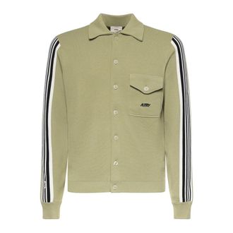 Autry Light Jackets, male, Green, Size: S Striped Pocket Knitwear