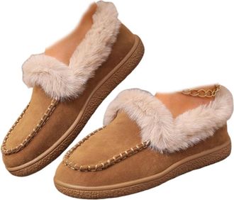 Generic Fuzzy Closed Back Slippers for Women,Womens fuzzy slippers,Warm Comfortable Slip Resistant Indoor Outdoor Wear Cotton Shoes (Khaki,5.5)