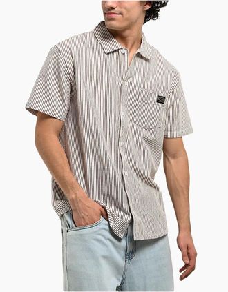 Rvca Mens RVCA Mens Dayshift Stripe II Short Sleeve Shirt - Cream - Size: 42/Regular