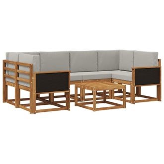 vidaXL Conjunto De Sof&aacute;s De Exterior 5 Pcs Natural Y Gris Claro Vidaxl