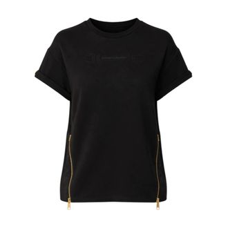 Elisabetta Franchi T-Shirts, female, Black, Size: XS Embossed Zip T-shirt