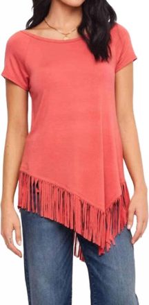Karen Kane Angled Fringe Top In Coral