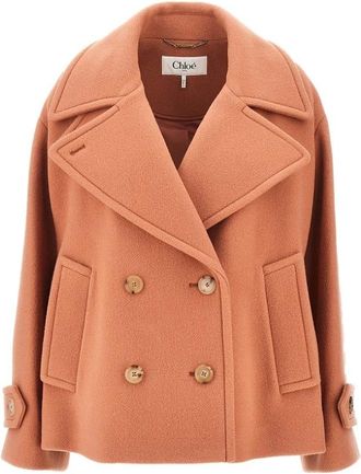 Chlo&eacute; Oversized double-breasted wollen peacoat - Dames - Mantels - Bruin - Maat: XS Wol
