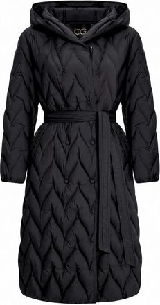 Cesare Gaspari Chevron Quilted Belted Long Coat - Dames - Mantels - Zwart - Maat: 2XL Poliester