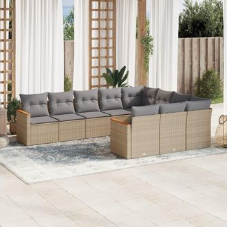 vidaXL Juego De Sof&aacute;s Jard&iacute;n Con Cojines Beige 10 Pzas Rat&aacute;n Sint&eacute;tico Vidaxl