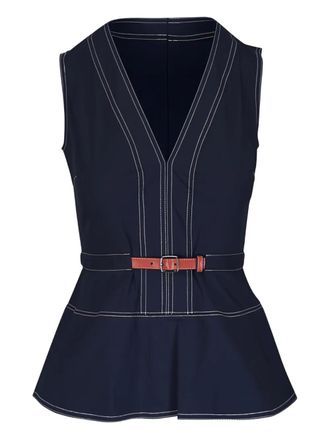 Veronica Beard Nickleby belted V-neck top - Blue