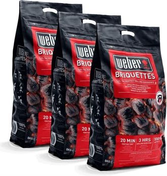 Weber Bricchetti di Carbone Weber da 8Kg Accessori Barbecue 3 4 Sacchi Carbonella - Quantit&agrave;: 3 Sacchi