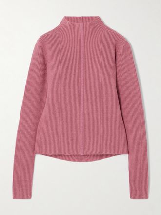 Rick Owens Pullover A Collo Alto In Misto Cashmere E Lana A Coste Maglia - Rosa