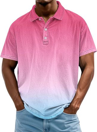 Generic Gradient Polo Shirts for Men UK Casual Golf Shirt Short Sleeve Loose Lightweight Quick Dry Workout Gym Running Tee Tops (Dark Blue,4XL)