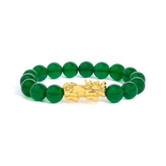 House of Brilliance 18K Yellow Gold Green Agate Beaded Bracelet with Dragon Charm