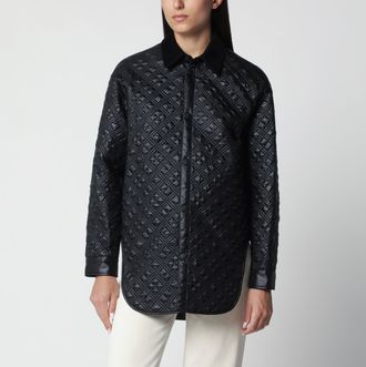 Moncler Giacca camicia imbottita nera con colletto in velluto a costine