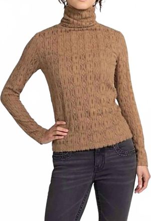 Miss Me Lace Long Sleeve Turtleneck Top In Camel