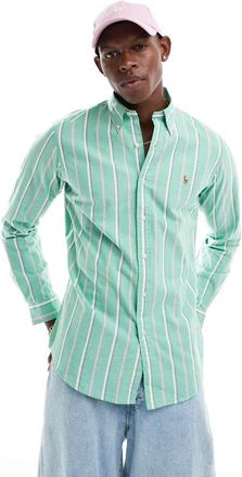 Polo Ralph Lauren Camicia Oxford a righe verde e rosa con logo