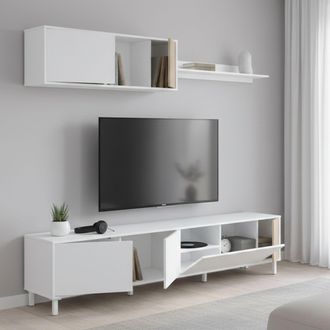Dmora Dmora - Mueble Tv Woonsocket, Mueble Sal&oacute;n Con Puertas, Mueble Colgante Con Balda, Aparador Multiusos, 200x40h47 Cm, Blanco Y Roble