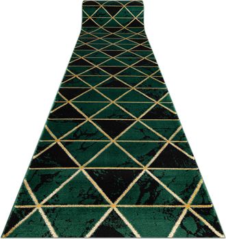 RugsX Rugsx - Alfombra De Pasillo Emerald Exclusivo 1020 Glamour, Elegante M&aacute;rmol, Triangulos Botella Verde / Oro 100 Cm Green 100x1050 Cm