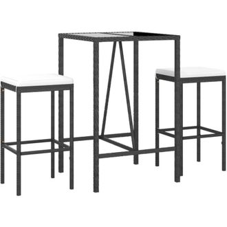 vidaXL Mesa Y Taburetes Altos Jard&iacute;n 3 Piezas Y Cojines Rat&aacute;n Pe Negro Vidaxl