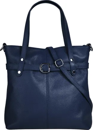 Cluty Shopper CLUTY, Damen, Gr. B/H/T: 30cm x 31cm x 11cm onesize, blau, Leder, leicht gl&auml;nzend, unifarben, Taschen Shopper, echt Leder, Made in Italy