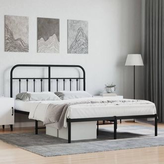 Berkfield Home Metal Bed Frame with Headboard Black 150x200 cm King Size