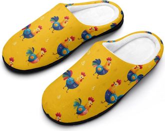 Generic Cute Roosters Pattern Funny Mens Cotton Slippers Shoes Novelty Soft Non-Slip Sole Home Shoe