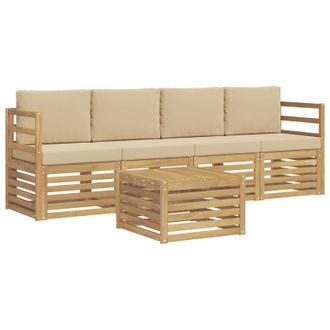 vidaXL Conjunto De Sof&aacute;s De Exterior Con Coj&iacute;n 5 Pcs Y Beige Poli&eacute;ster Vidaxl