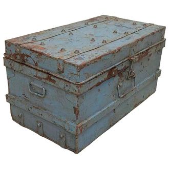 Wanderlust Deco Maleta De Metal Acabado Artesanal Azul 67x37x25h Cm