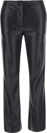 Jucca Broeken, Dames, Zwart, S, Leer, Zwarte broek met knoopsluiting in ecoleer voor dames