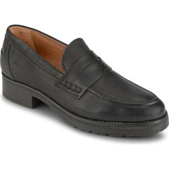 Frye Melissa Lug Sole Penny Loafer in Black - Volterra Leather at Nordstrom Rack, Size 5.5