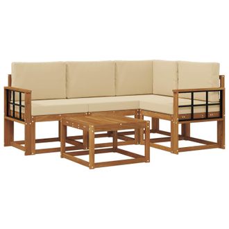vidaXL Conjunto De Sof&aacute;s De Exterior Con Coj&iacute;n 5 Pcs Natural Y Beige Vidaxl