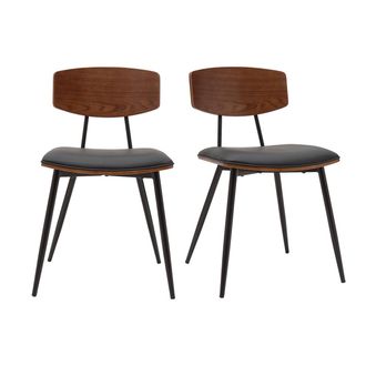 Miliboo Set De 2 Sillas Vintage De Madera De Nogal Oscuro Con Asiento Negro Y Metal Negro Joline