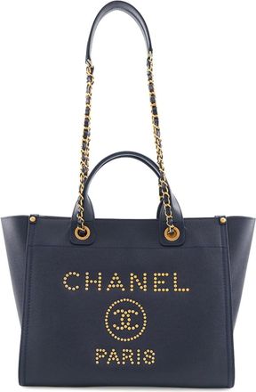 Chanel Navy Grained Calfskin Shopping Bag Tote Bag (Pre-Owned)