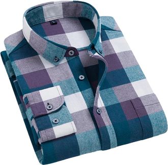 Generic Mens Long Sleeve Flannel Shirt Lapel Pocket Button Cotton Casual Slim Fit Plaid Shirts T0c01039 M